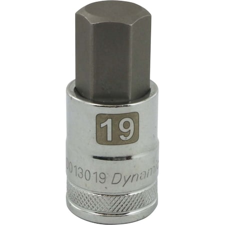 Dynamic Tools 1/2" Drive Metric Hex Head, 19mm Bit Std Length, Chrome Socket D013019